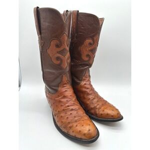 Vintage 1883 Lucchese Mens Full Quill Ostrich Leather Cowboy Boots Brown 8.5 2E